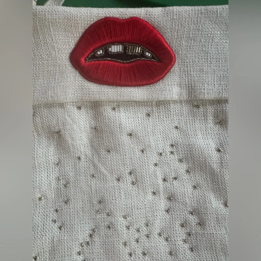 Jonathan Adler Lips Beaded Stocking